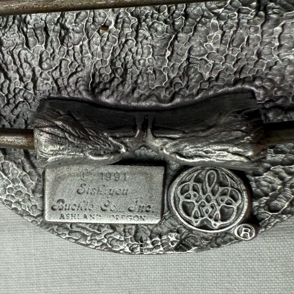 1991 Siskiyou Green Enameled Bald Eagle Mountain Belt Buckle Vintage - Picture 4 of 7